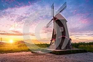 Korea landscape Beautiful sunset and traditional windmills, inch