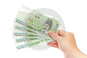 Korea money won and hand photo