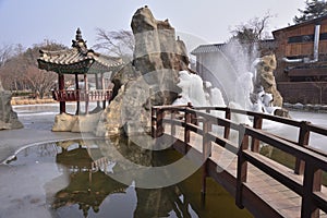 Korea nami Island Ice water frozen fountain park