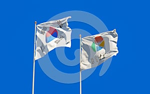 Korea and South Gyeongsang flags together