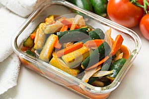 Korea style kimchi pickled cucumbers with carrots salad