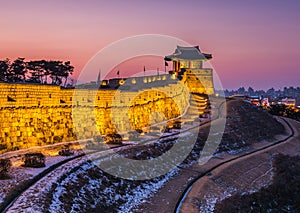 Korea,Sunset at Hwaseong Fortress in Suwon, South Korea.