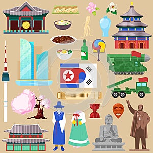 Korea vector korean traditional culture symbol of southkorea or northkorea country illustration tourism set of photo