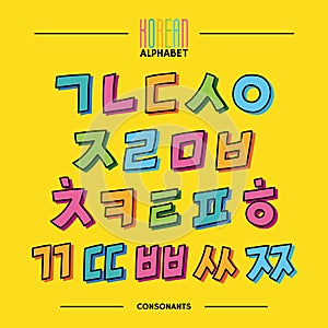 Korean alphabet set in hand drawn cartoon style photo