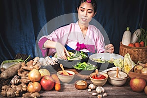 Korean attractive woman is wearing a traditional hanbok