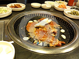 Korean Barbecue With Various Side Dishes