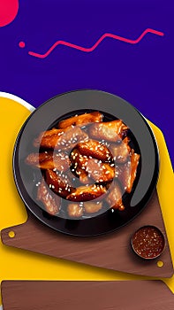 Korean barbeque chicken wings dish illustration ai generated