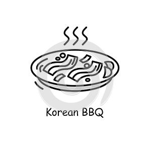 Korean bbq icon. Samgyeopsal dish.Thin line vector illustration