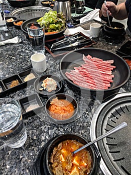 Korean bbq table spread