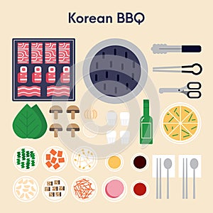 Korean BBQ vector illustration flat design.