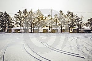 Korean beautiful nature, park covered with white snow at sunny d