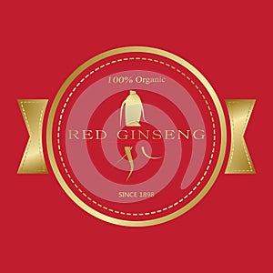 Korean or Chinese red ginseng root, Text label in Korean cultivated ginseng. Ginseng symbol for Korean cosmetics, Chinese medicine