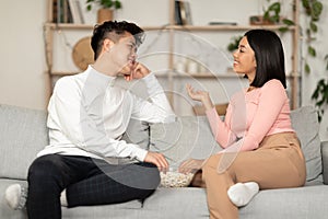 Korean Couple Flirting And Talking During Stay-At-Home Date Indoors