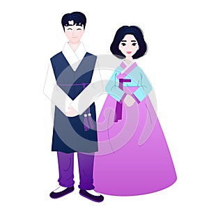 korean couple in hanbok vector vector flat