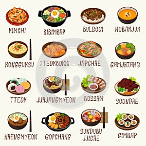 Korean food vector illustration set photo