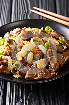 Korean Dak-ttongjip stir-fried chicken gizzard with spices close