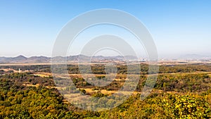 The Korean Demilitarized Zone or DMZ, with North Korea in the distance