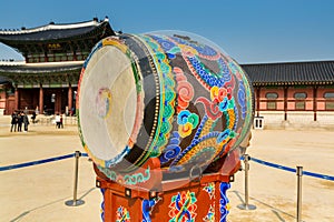 Korean drum in Gyeongbokgung,  also known as Gyeongbokgung Palace or Gyeongbok Palace, the main royal palace of Joseon dynasty