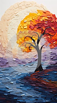 Korean Edge: A Sunset Silhouette of Paper Cutout Trees and Vigne