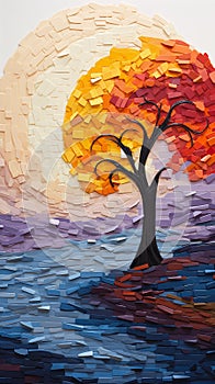 Korean Edge: A Sunset Silhouette of Paper Cutout Trees and Vigne photo