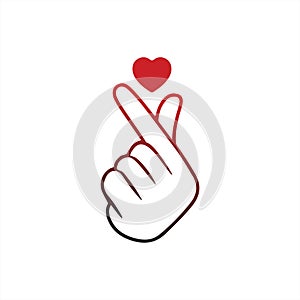 Korean Finger Heart `I Love You` Hangul Vector illustration. Korean symbol hand heart, a message of love hand gesture. Sign icon s