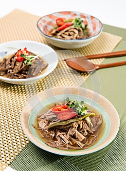 Korean food, Jangjorim, beef boiled down in soy sauce.