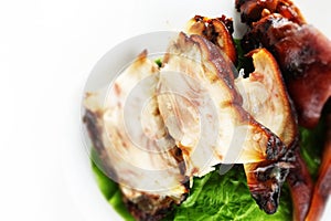 Korean food, pig feet braised slices on lettuce