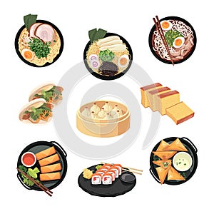 Korean food set menu isolated on white background illustration vector.