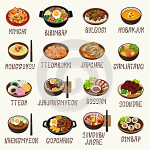 Korean food vector illustration set