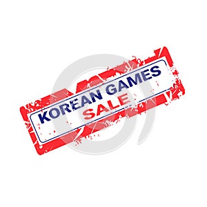 Korean Games Sale Grunge Sticker Isolated Template Stamp On White Background With South Korea Flag