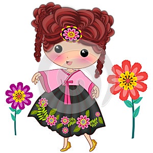 Korean girl in traditional costume illustration