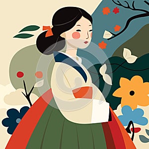 korean girl in traditional hanbok dress