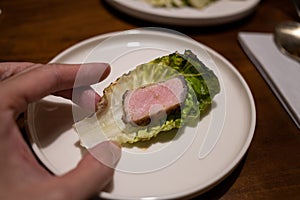 Korean Grilled Iberico Pork on Lettuce