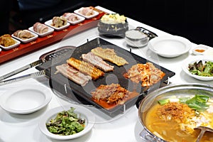 Korean grilled pork belly BBQ Samgyeopsal Gui - The popular Korean barbecue dish.