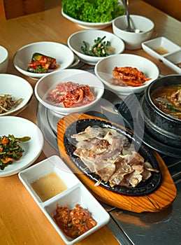 Korean grilled sliced meat with side dishes