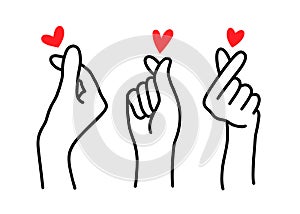 Korean heart sign. Finger love symbol. Happy Valentines Day. I love you hand gesture. Vector illustration photo