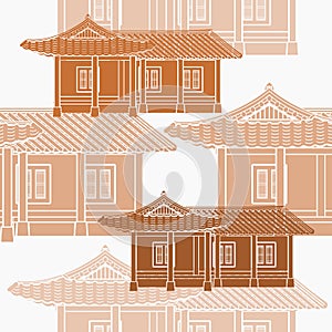 Korean House Vector Illustration Seamless Pattern