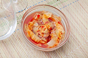 Korean kimchi of marinated napa cabbage with spicy pepper