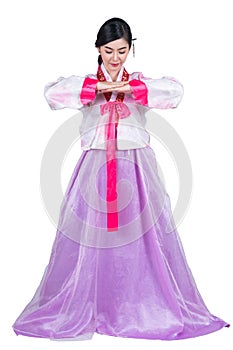 Korean lady in greeting action and Korea original dress