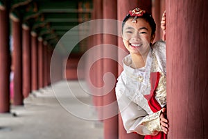 Korean lady in hanbok dress costume
