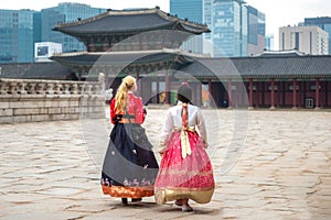 Korean lady in Hanbok or Korea dress