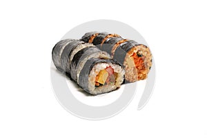 Korean Nori roll kimbap isolated on a white background