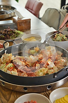 Korean pan fried Chicken chilly pot