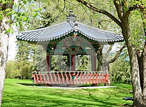 Korean pavilion on grounds of Government house Alberta and Korea twined.