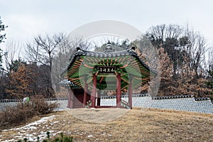 A Korean pavilion at the Paldal Gongwon Park, next to the Hwaseong Haenggung Palace in Suwon,  the largest one of where the king