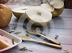 Korean pear put on background