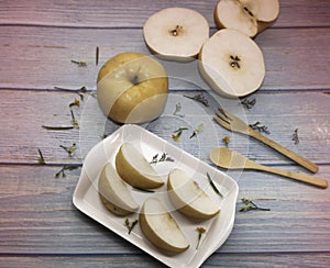Korean pear put on background