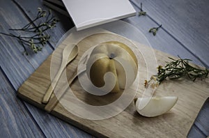 Korean pear put on background
