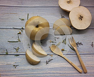 Korean pear put on background