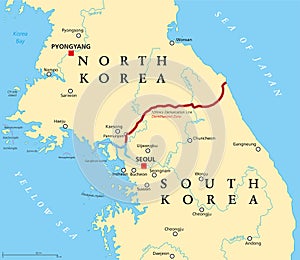 Korean peninsula, demilitarized zone, political map